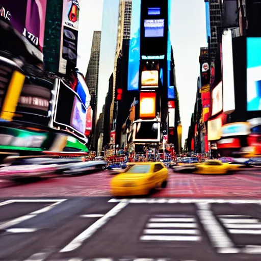 Image similar to a still of a giraffe stand in the intersection at times square. motion blur