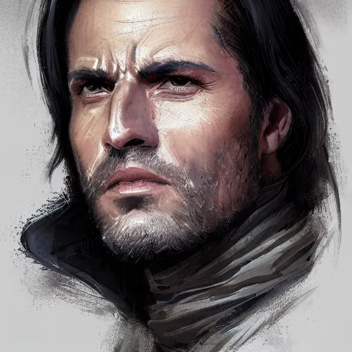 Image similar to portrait of a man by greg rutkowski, a jedi commander, arabian features and olive skin, long black hair, wise appearance, wearing the tactical gear of the galactic alliance, star wars expanded universe, he is about 4 0 years old, highly detailed portrait, digital painting, artstation, concept art, smooth, sharp foccus ilustration, artstation hq