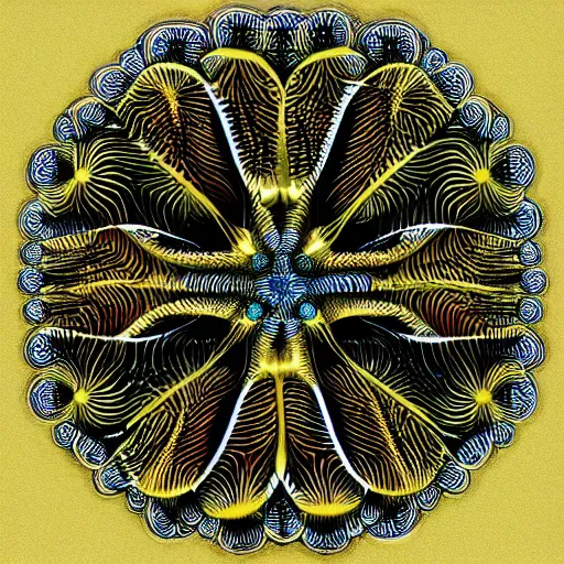 Image similar to drawing of a 3 d flower, an illustration of by ernst haeckel, pixiv, generative art, fractalism, bioluminescence, biomorphic
