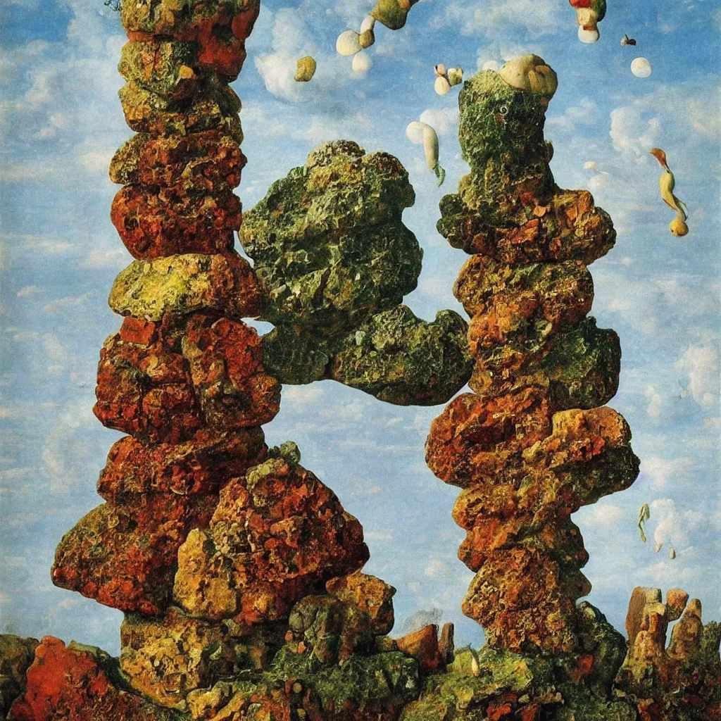 Prompt: a single! colorful! ( stone ) fungus tower clear empty sky, a high contrast!! ultradetailed photorealistic painting by jan van eyck, audubon, rene magritte, agnes pelton, max ernst, walton ford, andreas achenbach, ernst haeckel, hard lighting, masterpiece