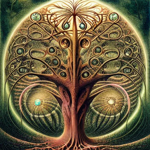 Image similar to tree of life by roger dean and andrew ferez, art forms of nature by ernst haeckel, divine chaos engine, symbolist, visionary, art nouveau, botanical fractal structures, organic, detailed, realistic, surreality