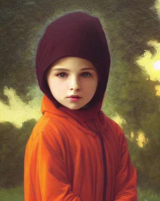 Image similar to beautiful glorious realistic oil painting of young kenny mccormick, bokeh, baroque style by bouguereau, sunset, highly detailed, 8 k intricate