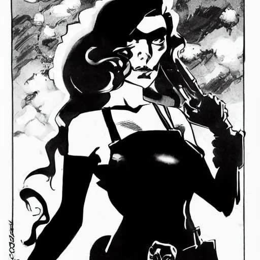 Image similar to An devious looking rogue, smiling. Dark Fantasy, Film Noir, Black and White. High Contrast, Mike Mignola