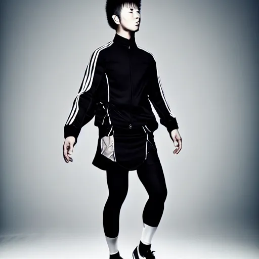 Image similar to a portrait of a beautiful athletic young japanese male wearing alexander mcqueen couture , photographed by andrew thomas huang, artistic