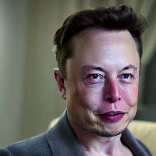 Image similar to elon musk before he had money to fix his male pattern baldness, cinematic 8 k, depth of field.