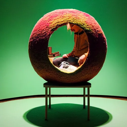 Image similar to sitting inside a sphere is an entire ecosystem made of plasticine