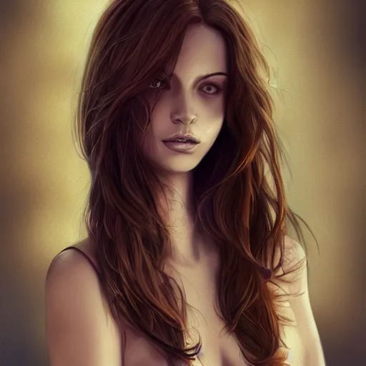 Image similar to A beautiful woman, mystic, digital art, artstation, uncompressed, detailed, long brown hair, pose