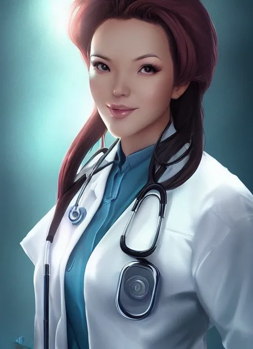 Image similar to beautiful portrait of a female nurse or doctor who looks like Lilith Asami , character design by Ross Tran, artgerm detailed, soft lighting