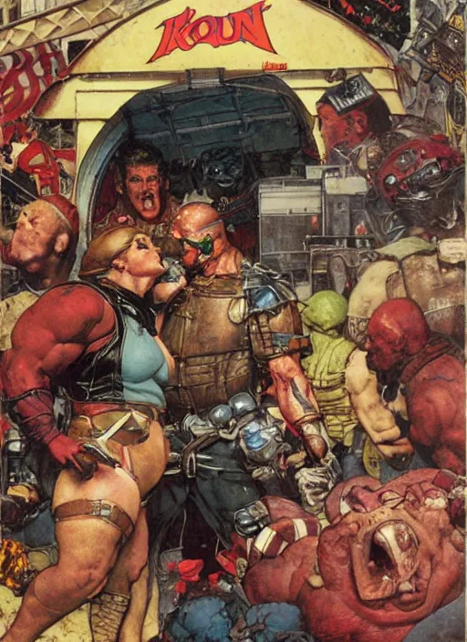 Image similar to juggernaut buys candy, by norman rockwell and jason fabok and greg staples and tom lovell and frank schoonover and dean cornwell