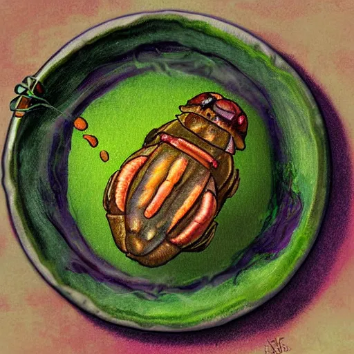 Image similar to a plate of a wholesome dinner of roasted tardigrade with a side of green mucus, digital art