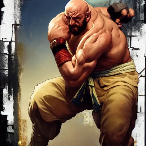 Prompt: mike ehrmantraut as sagat street fighter, jump punch, 4 k, ultra realistic, detailed focused art by artgerm and greg rutkowski and alphonse mucha