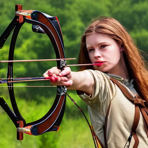 Image similar to photography of archery girl, bow hunting women, archerty with bow and arrows, uhd 8 k, highly detailed, very realistic