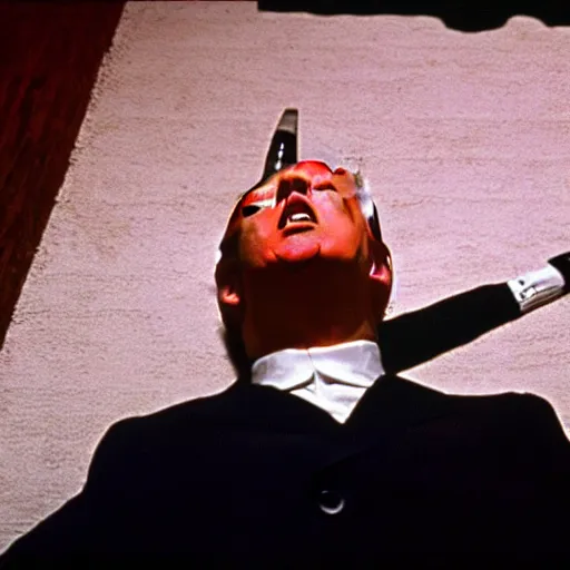 Image similar to Donald Trump laying dead on the floor in American Psycho (1999)