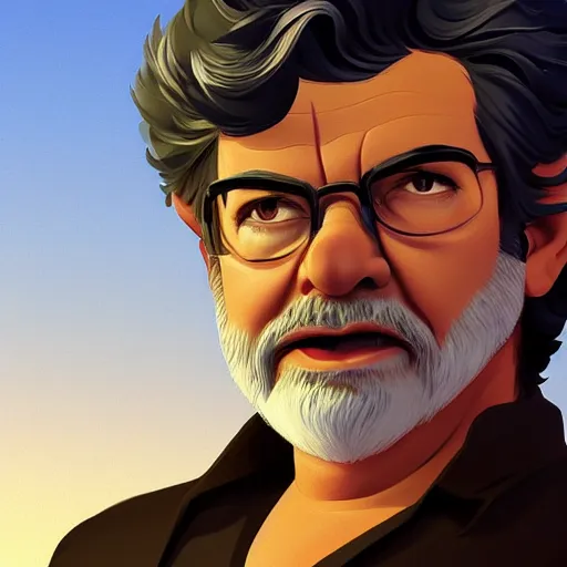 Image similar to face icon stylized minimalist george lucas, loftis, cory behance hd by jesper ejsing, by rhads, makoto shinkai and lois van baarle, ilya kuvshinov, rossdraws global illumination