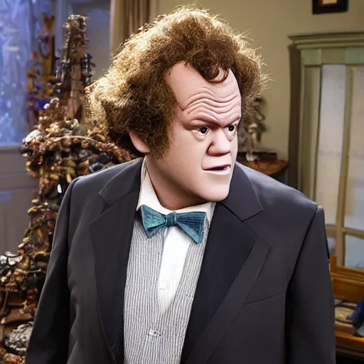 Image similar to animatronic John C. Reilly, exposed mechanics, photo from Stepbrothers, Stan Winston studios, detailed, 4k