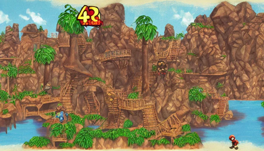 Image similar to Concept art for Donkey Kong 64, creative landscapes level design