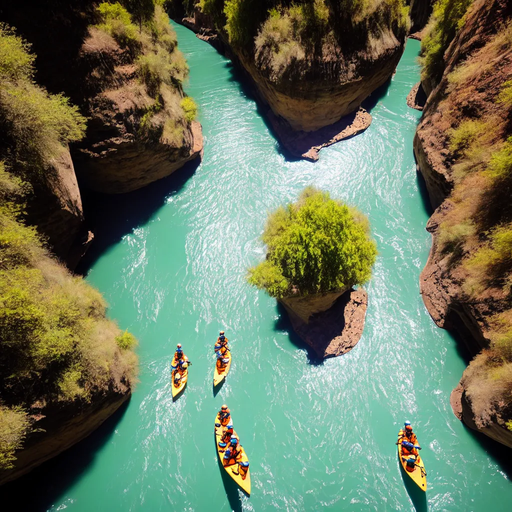 Image similar to river rafters on a river in a deep canyon