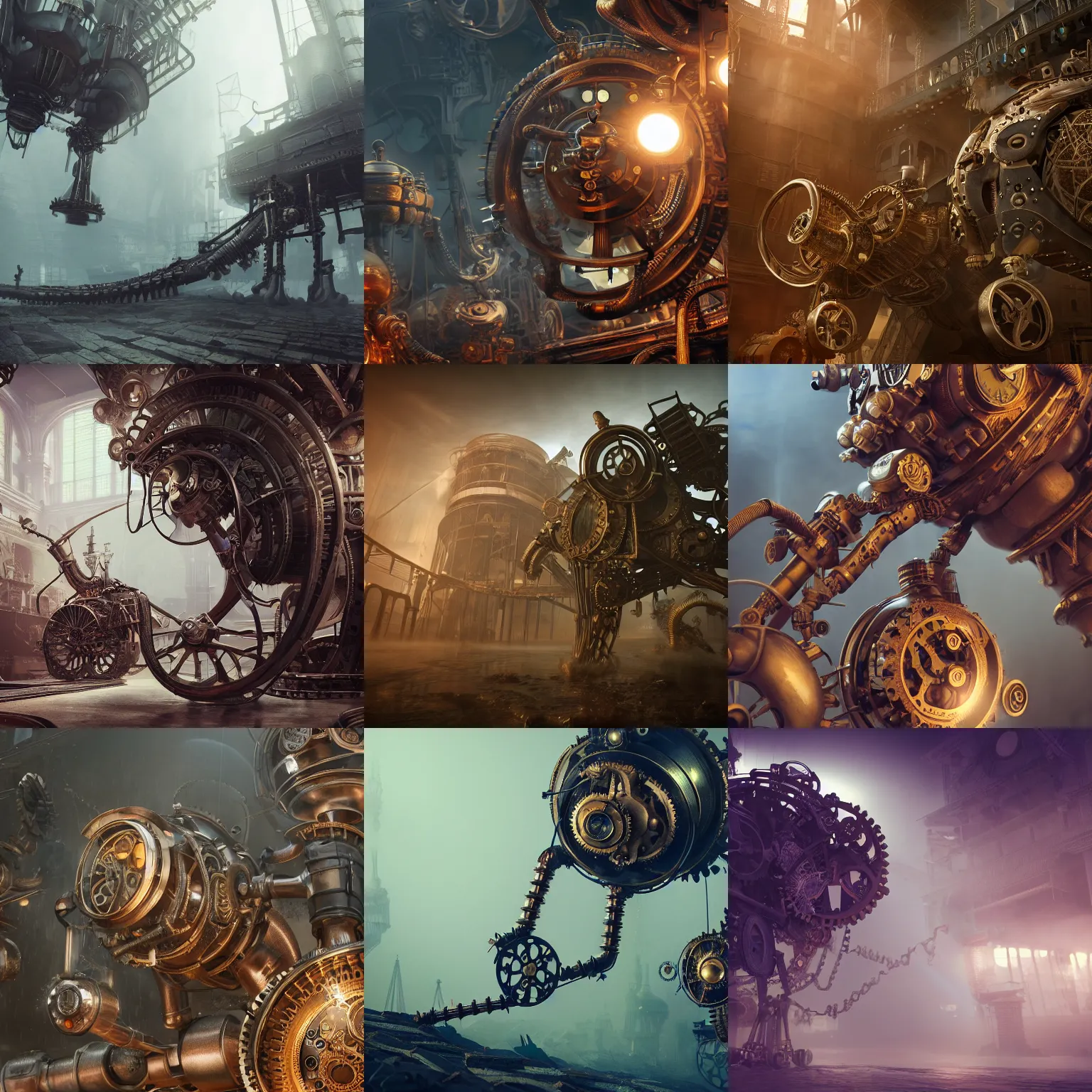 Prompt: mechanical steampunk et, intricate detail, volumetric lighting, epic composition, hyper detailed, ultra realistic, sharp focus, octane render, volumetric, ray tracing, sense of awe, swirling mist