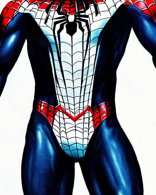 Image similar to black spider - man suit with white webbing, photorealistic, hyperdetailed sketch