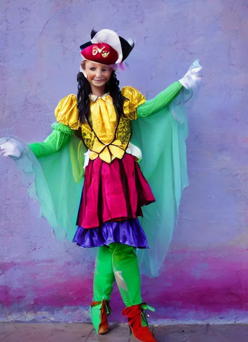 Image similar to a princess pirate in colorful clothing