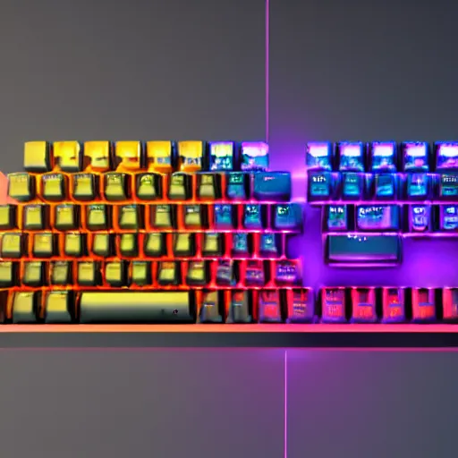 Image similar to mechanical keyboard made out of lava, raytracing, lens flare, 8k, bright colors