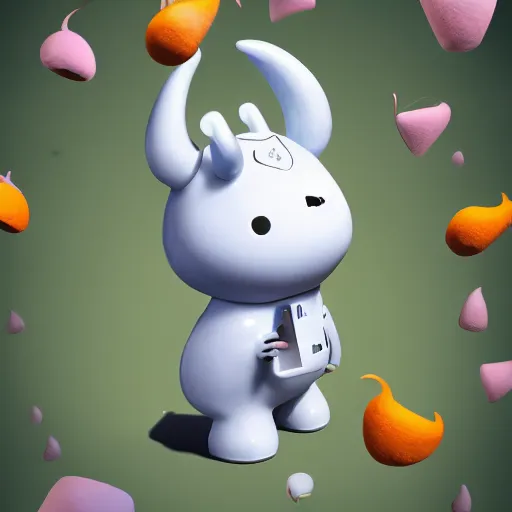 Image similar to a big head Moomin, two tiny horns, 3D art, Finnish green, Baymax style, sweetness, technology, futurism, kawaii, Marina Dieul, Monchhich, Kristina Shablina, 8K