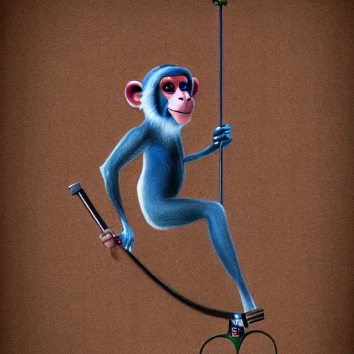 Prompt: a drunk monkey on a pogo stick, digital art,