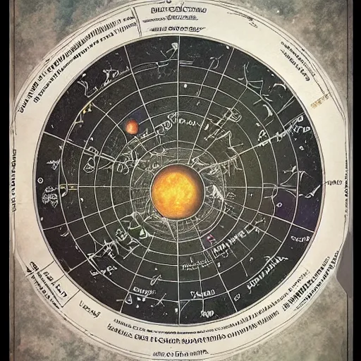 Prompt: lunar diagram, astrological map, portents of impending doom, bad omen, prophecy, end of the world, control panel by jessica rossier and brian froud