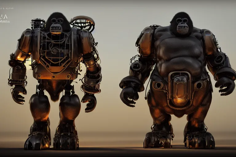 Prompt: a giant robotic gorilla, steampunk, night, atmospheric lighting, trending in artstation, octane render, 4k,