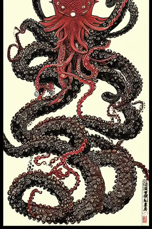 Image similar to professional digital art manga anime rendering of an octopus ninja, dressed as a ninja fighting with a katana. colorful design. higly detailed, intricate, by takato yamamoto, anime manga style, trending on art station.