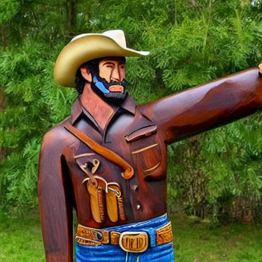 Image similar to a cowboy made out of wood, realistic, detailed,