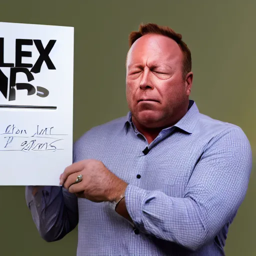 Prompt: alex jones crying while holding a giant cheque, hidden camera, photorealistic, 8k resolution