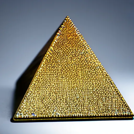 Image similar to A studio photo of a diamond in the shape of a perfect pyramid, realistic, ultra high detail, 8k, studio lighting.