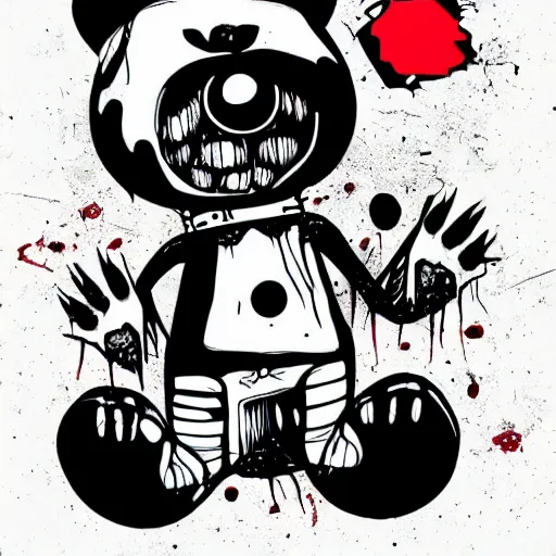 Image similar to dark art grunge cartoon vector sketch of a teddy bear with bloody eyes by - invader zim, loony toons style, horror theme, detailed, elegant, intricate