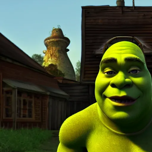 Image similar to Shrek in The Walking Dead 4K quality photorealism