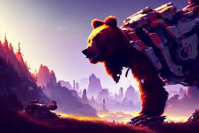 Image similar to bear - mecha - tank machine mecanical creature robot of horizon forbidden west horizon zero dawn radiating a glowing aura global illumination ray tracing hdr fanart arstation by ian pesty and alena aenami artworks in 4 k