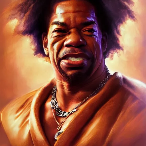 Prompt: busta rhymes as sho nuff, digital painting, extremely detailed, 4 k, intricate, brush strokes, mark arian, artgerm, bastien lecouffe - deharme
