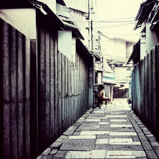 Prompt: retro image of japanese alleyway, photography, award winning, trending