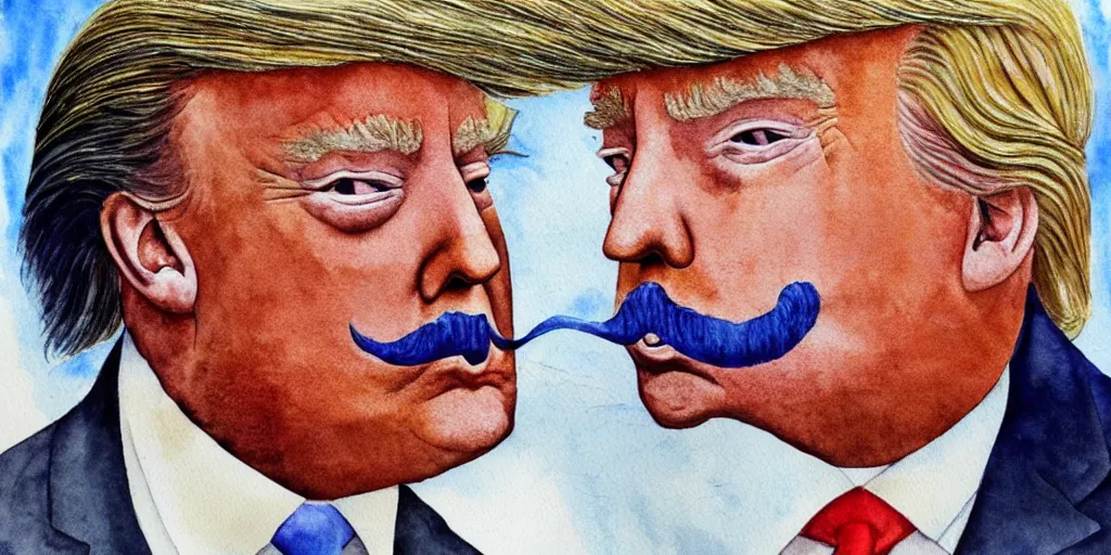 Prompt: donald trump with beard and mustache, watercolor painting by salvador dali