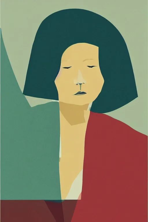 Image similar to A abstract portrait painting in the style of Tatsuro Kiuchi, beautiful woman, flat colour-block style, soft organic abstraction