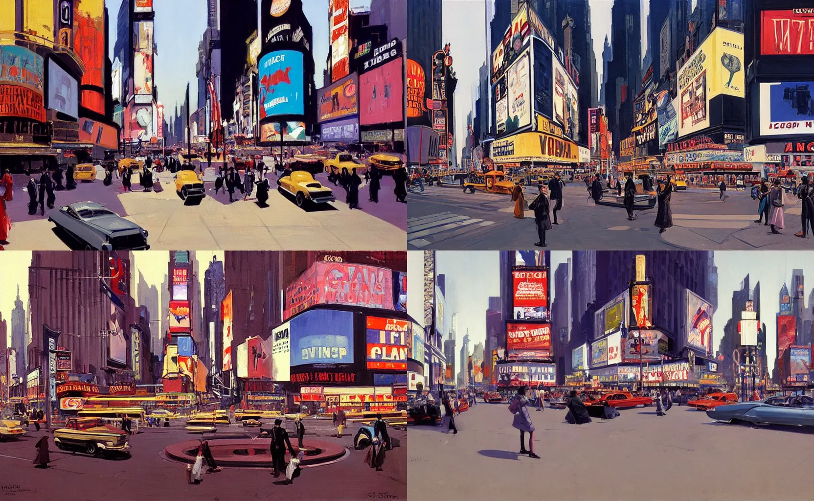 Prompt: Victorian Times Square, painting by Syd Mead and Edward Hopper