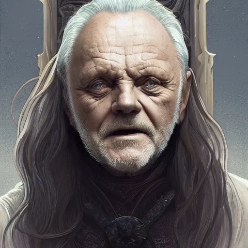 Image similar to anthony hopkins as odin, intricate, elegant, highly detailed, digital painting, artstation, concept art, matte, illustration, hearthstone, art by artgerm and greg rutkowski and alphonse mucha, simon stalenhag, hyperreal