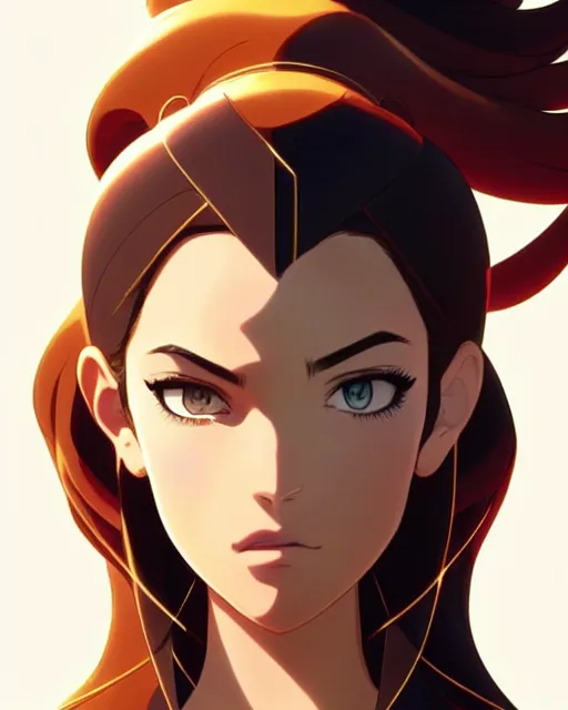 Prompt: azctec princess, megan fox, gemstone forehead, detailed perfect face, exquisite details, fire magic, mid view, design on a white background, by studio muti, greg rutkowski makoto shinkai takashi takeuchi studio ghibli