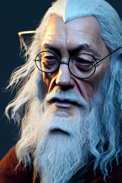 Prompt: harry potter is gandalf, concept art by senior character artist, cgsociety, photorealism, rendered in unreal engine, official art, cold hue's