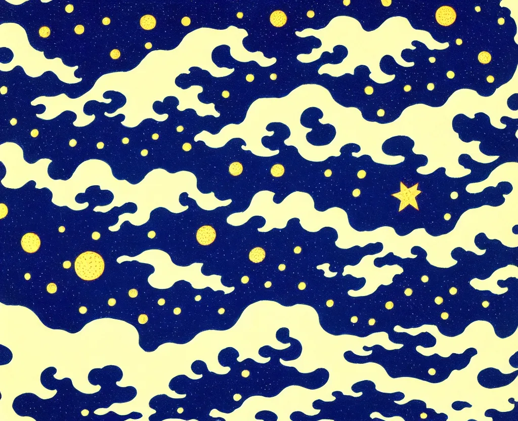 Image similar to dream waves on the starfields by katsushika hokusai and yayoi kusama