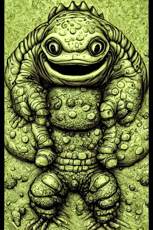 Image similar to humanoid toad warrior, tadpole themed, bog, symmetrical, highly detailed, digital art, sharp focus, trending on art station, kentaro miura manga art style