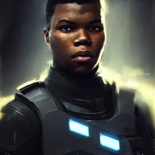 Image similar to portrait of a man by greg rutkowski, he looks like john boyega, star wars expanded universe, he is about 2 5 years old, wearing the tactical gear of the galactic alliance, digital painting, artstation, concept art, smooth, sharp foccus ilustration, artstation hq