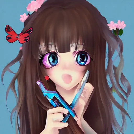 Prompt: portrait of a cute beautiful girl holding a balisong butterfly knife, anime digital art, creepy