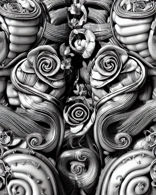 Image similar to mythical dreamy black and white organic bio-mechanical spinal ribbed profile face portrait detail of translucent steampunk beautiful siamese sisters females angelic-human-queen-vegetal-cyborg, highly detailed, intricate trnaslucent ivy jelly ornate, poetic, translucent roses ornate, 3D render, digital art, octane render, 8K artistic photography, photo-realistic, by Dora Maar