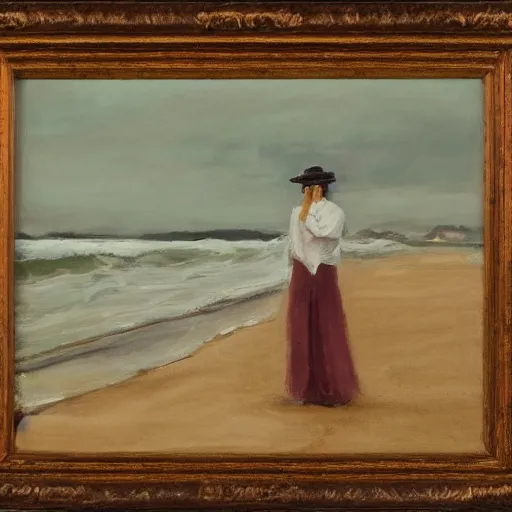 Image similar to a portrait of a woman on an english beach by nine leen